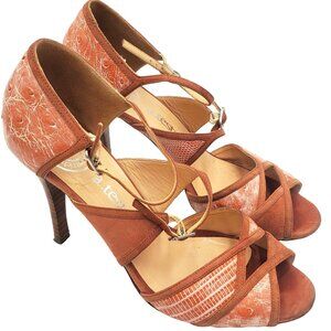 Italy A.Testoni Women's Size 6.5 Salmon pink lizard ostrich Open Toe Heels shoes